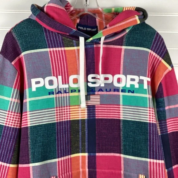 Polo Ralph Lauren Polo Sport Logo Plaid Men Hoodie Size Large Multicolored - Picture 3 of 13